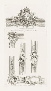 国境を中心に王の腕を持つCartoucheのデザイン 作： Juste Aurèle Meissonnier