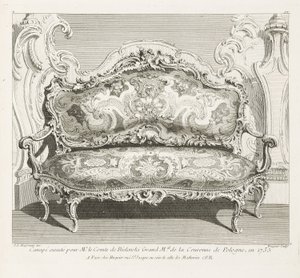 1735年にポーランド王冠のカウント・ド・ビエリンスキー・グランド・マル氏のために実行されたソファ。 1735年にビーリンスキー伯爵のために作られたソファ、第4プレート 作： Juste Aurèle Meissonnier