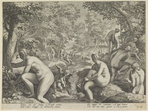 女性と男性の入浴 ラブ・レテオ 愛のさまざまな側面 (シリーズ タイトル) 作： Justus Sadeler (attributed to)
