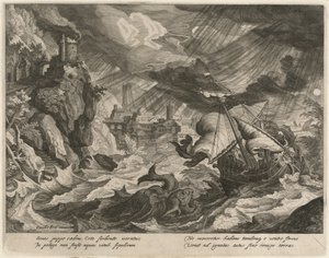 嵐の海に投げ込まれたヨナ 作： Justus Sadeler after Paul Bril