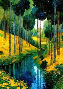 黄色い花の森の小川 作： 