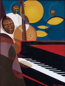 Cobalt Jazz、2007（キャンバスに油彩とアクリル） 作： Kaaria Mucherera