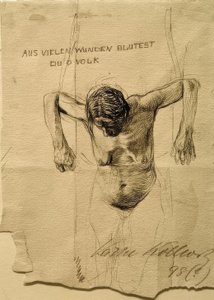 エッチングのヌード研究君は多くの傷から出血する 作： Käthe Kollwitz