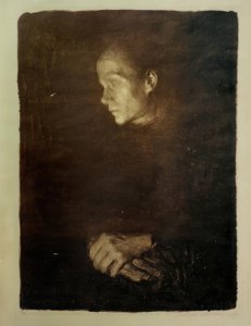 左のプロファイルの労働者の女性 作： Käthe Kollwitz