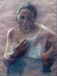 彼女の胸に手で労働者の女性 作： Käthe Kollwitz
