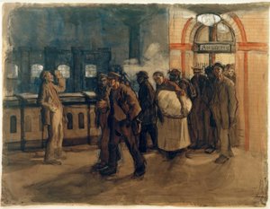 K.コルヴィッツ、労働者がレールターバーンホフで帰国 作： Käthe Kollwitz
