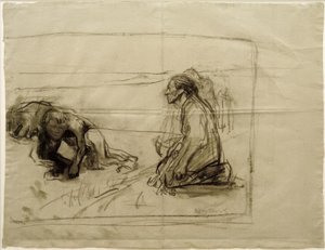 K.コルヴィッツ、Pflüger（ひざまずく女性を持つ耕作者）の研究 作： Käthe Kollwitz