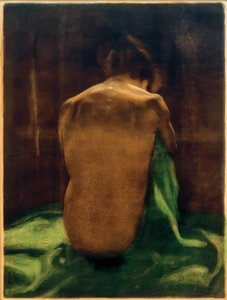 K.コルヴィッツ、緑の布の女性ヌード 作： Käthe Kollwitz