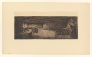 戦う男たちと駆け寄る女のいる部屋 ジャーミナルのワンシーン（原題） 作： Käthe Kollwitz