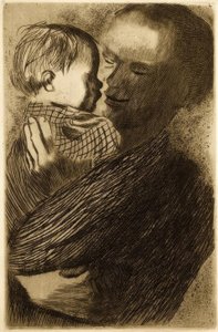 彼女の腕の中で子供を持つ母 作： Käthe Kollwitz