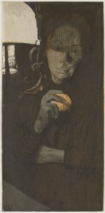 ランプの近くにオレンジを持つ見知らぬ女性のポートレート Frau mit Orange (原題) 作： Käthe Kollwitz