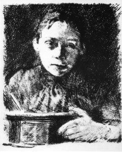 描画ボード上の自画像 作： Käthe Kollwitz
