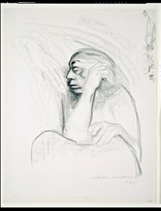 死の手による自画像、1924年（木炭） 作： Käthe Kollwitz