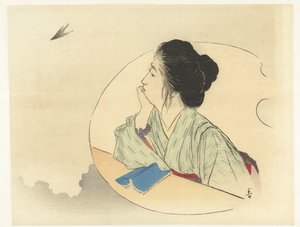 鳥を見ている女性 作： Kajita Hanko