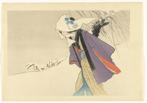 雪の中を歩く女性 作： Kajita Hanko