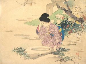 庭の女性 19世紀末～20世紀初頭 作： Kajita Hanko