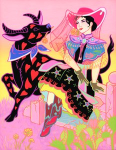 広東騎乗位と彼女の水牛、2020年（パネルにアクリル） 作： Kam Tsz