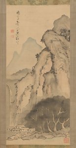 滝のある風景、ca。 1817年。 作： Kameda Bosai