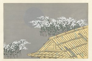 家の白い花、1909年（木版画） 作： Kamisaka Sekka