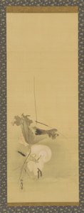 鷺と蓮図 江戸時代 17世紀中頃～18世紀初頭 作： Kanô Yôboku Tsunenobu