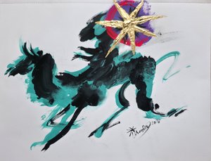 元気いっぱいの黄金の馬