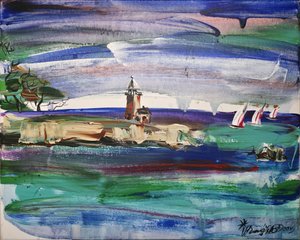 鮮やかな灯台と海辺の風景 作： Kanat Ibragimov