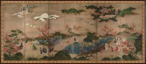 Maple viewers (紙本著色観楓図, shihonchoshoku kanpūzu) 作： Kano Hideyori