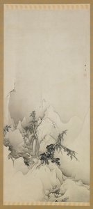 冬の風景：渓谷、明治時代、1883. 作： Kano Hogai