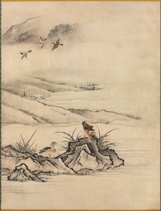 春の風景の中の花と鳥、1500年代。 作： Kano Motonobu