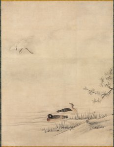 春の風景の中の花と鳥、1500年代。 作： Kano Motonobu