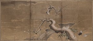 梅とキジの冬景色（鳥左） 作： Kano Naonobu