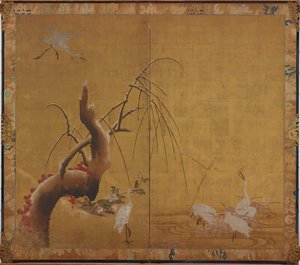 サギとオオヤナギ 作： Kano Sadanobu