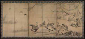 野生のガチョウ、1500年代後半〜1600年代初頭。 作： Kano Sanraku