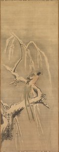 雪を積んだ枝の中国の鳥、17世紀。 作： Kanō Tan’yū