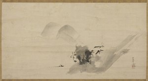 風景、掛け軸、17世紀 作： Kano Tanyu