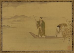 船に乗る中国人男女、江戸時代、17世紀半ば。 作： Kano Yasunobu