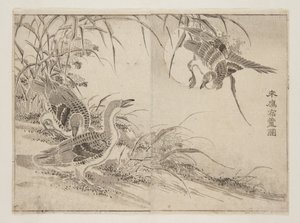 葦に棲む雁」（カラー木版画