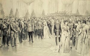 1880 年代、冬宮殿の聖ニコラス ホールの法廷舞踏会。 作： Karel Brozh