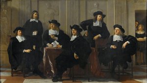 スピンフイスとニューヴェ ヴェルクハウスの摂政、アムステルダム 1669年、アムステルダムのSpinhuis（矯正の家）とNieuwe Werkhuis（新しいワークハウス）の摂政 作： Karel Du Jardin