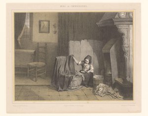 ゆりかごで女の子とインテリア 初期の懸念 作： Karel Frederik Bombled