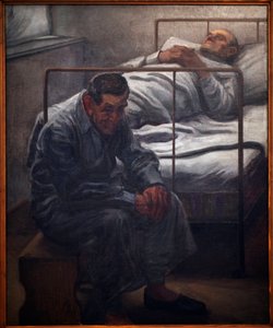 病院です。カレル・ミズルベック（1874-1915）の絵画、油彩・キャンバス、1910年。20世紀のチェコの芸術。ヴェレトシュニ宮殿（見本市会場）、プラハ（チェコ共和国）。 作： Karel Myslbek