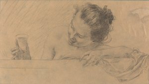 グラスワインを持って風呂に入る女性 作： Karel Vitezslav Masek