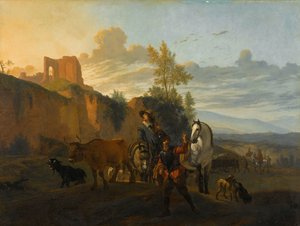 兵士のいるイタリアの風景 作： Karel du Jardin (copy after)