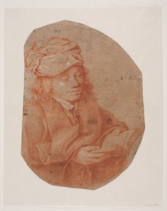 スカーフを頭に巻きつけた読書青年。 作： Karel van III Mander