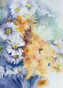 菊、白、アプリコット 作： Karen Armitage