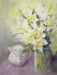 オリエンタル水差し（wc）と水仙 作： Karen Armitage