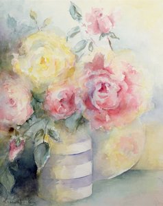 コーニッシュ・ジャグの中のバラ（水彩画） 作： Karen Armitage