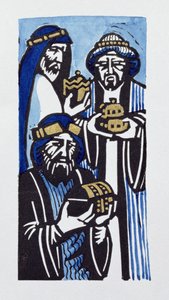 Three Kings、1998（紙にリノカットとトイレ） 作： Karen Cater