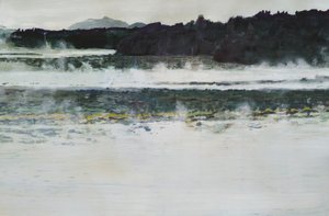 霧の湖の風景