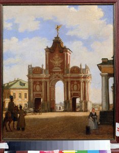 モスクワの赤い門。 Karl Petrovich Bodri (1812-1894) による絵画。 キャンバスに油彩、46 x 34 cm 作： Karl Fridrikh Petrovich Bodri
